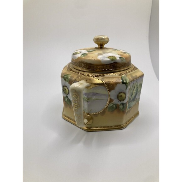 Vintage Noritake Nippon Hand Painted Creamer & Sugar Set Lake Scene Gold Gilt - Picture 5 of 16